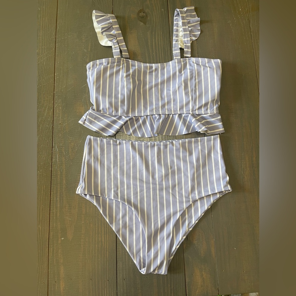 ZAFUL Women’s Striped Ruffle High Waisted 2 Piece Sz XL